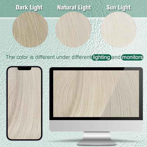 Easyouth 22 Inch Weft Hair Extensions Human Hair Blonde Sew in Hair Extensions Real Human Hair White Blonde Soft and Smooth Human Hair Extensions Sew in for Women 100G