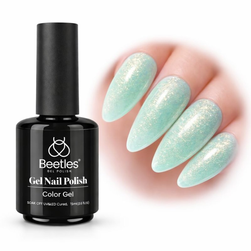Beetles Mint Green Gel Polish - 15ml Spring Glitter Nail Polish with Mermaid Turquoise Shimmer