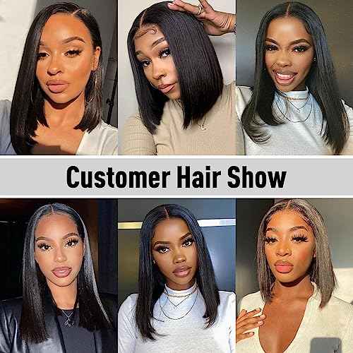 Wear and Go Glueless Bob Wig Human Hair Straight, 6x4 Pre-Cut HD Lace Glueless Wigs Pre-Plucked, Transparent Lace Front Closure Wigs for Women 180% Density 12 inch