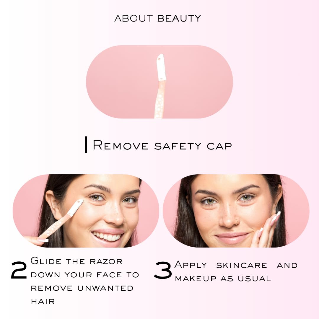 About Face Fuzz-Free Facial Razors - 3 Beauty Groomers for Hair Removal, Ideal for Shaving, Exfoliating, Dermaplaning and Brow Shaping, Japanese Steel Gently Removes Facial Hair