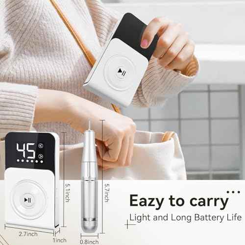 Cadrim Portable Electric Nail Drill Professional 45000 RPM, 2025 Upgrade-Speed Control Disc, Rechargeable Electric Nail File for Acrylic Gel Nails, Nail Drill Kit for Salon Home, White
