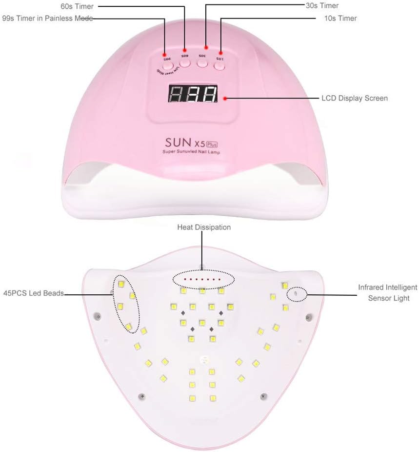 UV LED Nail Lamp - 80W Professional Gel Polish Dryer with 4 Timer Settings | Fast Drying for Fingers & Toes, Pink