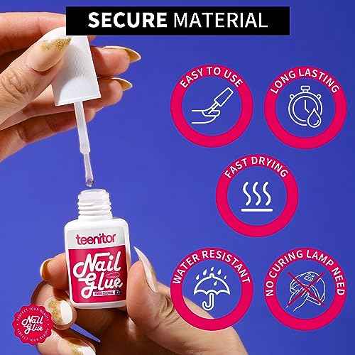 Teenitor Strong Nail Glue, 42ml Professional for Press Ons, Brush-On for Acrylic Nails, Bond With File, Long Lasting, 10 Pcs