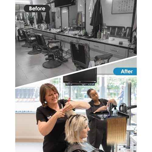 Salon Tray on Wheels,Metal Tray Rolling Cart with 2 Magnetic Bowls,Tattoo Tray, Salon Station with Hairstylist Holder and Hair Separator Stand,Multi-Function Adjustable with Wheels