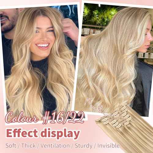 human hair clip in extensions Soft&Natural 120g 7pcs hair extensions real human hair clip insHair Straight&Invisible (20 Inch,#16/22)