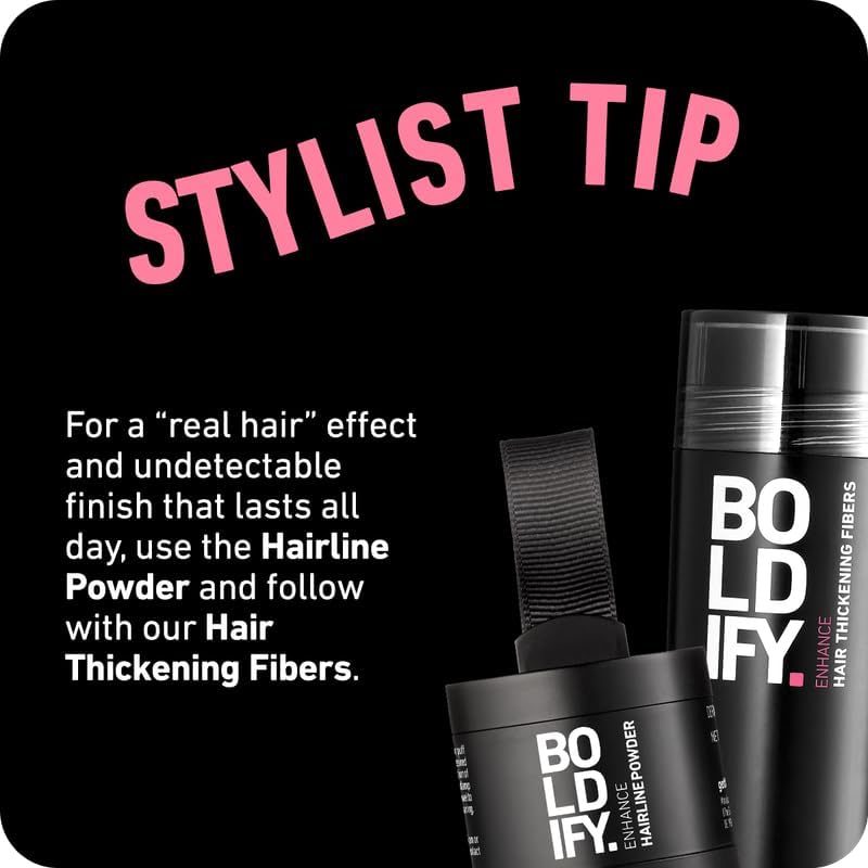 Boldify Hairline Powder Bundle - Root Touchup Hair Loss Powder with Natural Volumizing Shampoo & Conditioner for Fine Dark Brown Hair
