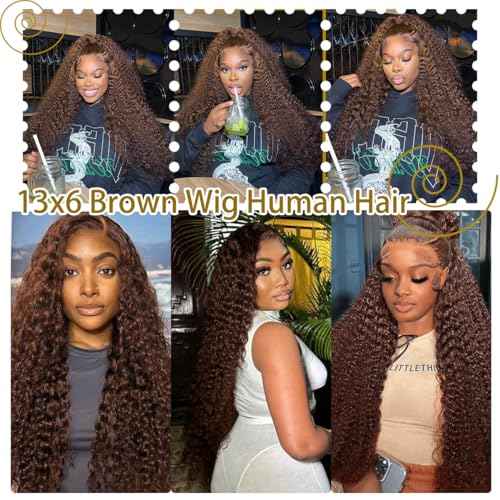 BIANFA Light Brown Lace Front Wigs Human Hair Deep Wave 13x6 HD Lace Frontal Wigs for Women 220% Density Brown Deep Curly Glueless Wigs Human Hair Pre Plucked£¨24inch£©