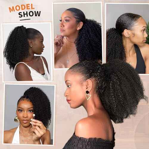 Afro Kinky Curly Ponytail Human Hair 150% Density Brazilian Virgin Hair 4C Afro Puff Drawstring Ponytail Extension for Black Women Natural Color 24 Inch