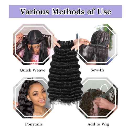FASHION PLUS Raw Human Hair Bundles, Loose Deep Wave, 18 Inch, Wavy, Shedding Free, Tangle Free, Natural Color, Sew-In Installation