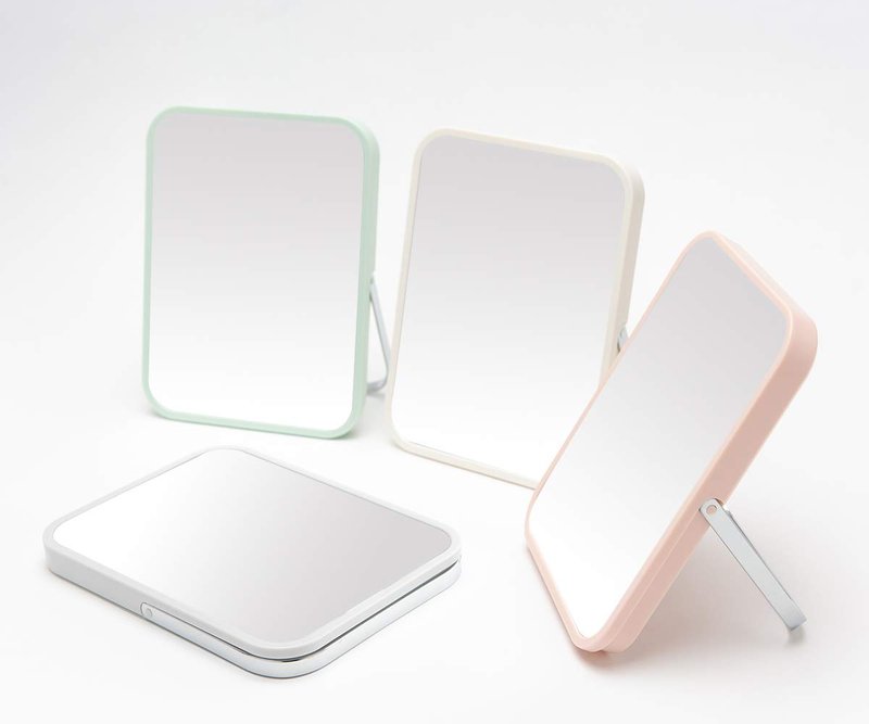 YEAKE Table Desk Vanity Makeup Mirror,8-Inch Portable Folding Mirror with Metal Stand 90°Adjustable Rotation Tavel Make Up Mirror Hanging Bathroom for Shower Shaving(Pink)