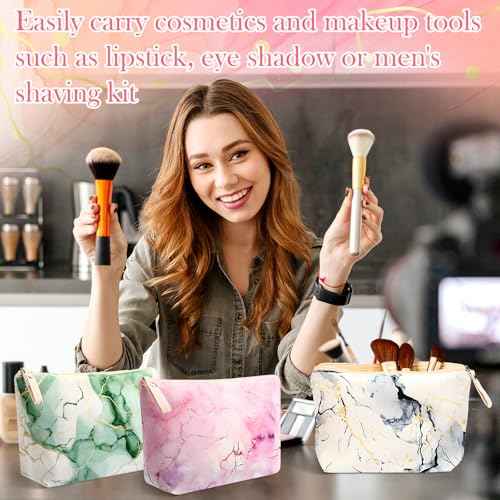 Boao 6 Pieces Canvas Cosmetic Bags Pouches for Purse with Zipper Printed Makeup Bag Multi Function Canvas Travel Pouch Organizer Pouch for Women Vacation Travel, 6 Styles(Marbling Style)