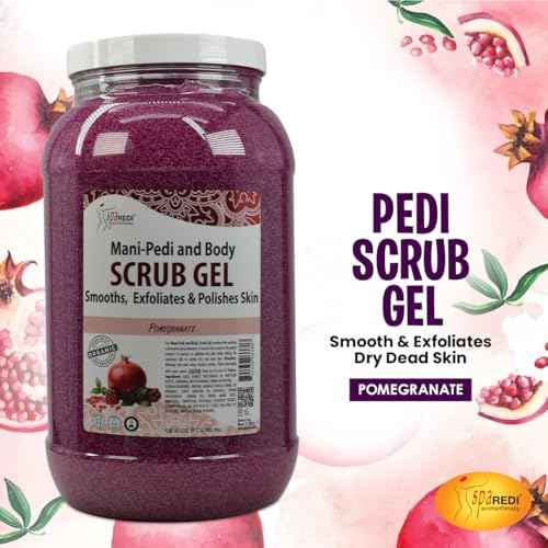 SPA REDI ? Pomegranate Pumice Scrub Gel, Exfoliating, Hydrating & Nourishing, Infused with Hyaluronic Acid, Amino Acids, Panthenol and Comfrey Extract for Glowy Smooth Skin - 128oz Gallon