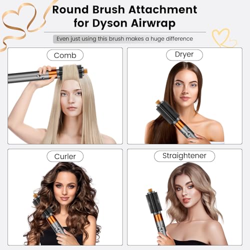 Upgraded Round Volumizing Brush Attachment for Dyson Airwrap HS01 HS05 HS08 Accessories, Upgraded Bristles for Dry Hair Add Volume Style Bangs Smooth Hair