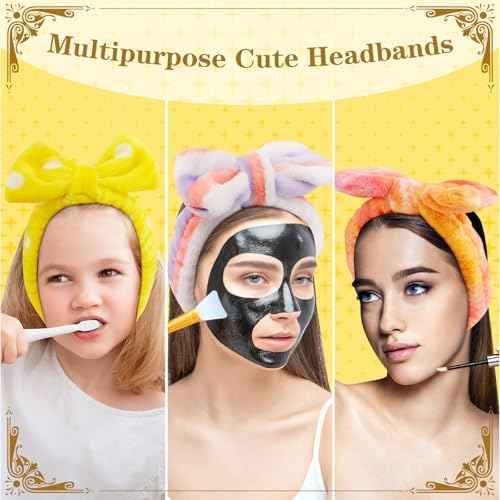 HOFASON 24 Pcs Spa Headband Bulk for Stocking Stuffers, Teens Women Girls Christmas Gifts Bulk for Slumber Bachelorette Party Favors Flannel Bow Makeup Hairband for Washing Face Skincare