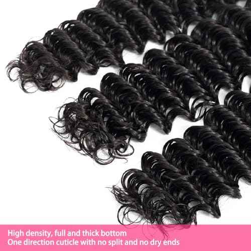 12A Deep Wave Human Hair Bundles 20 22 24 Inch Brazilian Curly 3 Bundles Human Hair 100% Unprocessed Virgin Wet and Wavy Hair Weave 1B Black