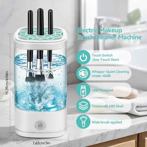 Efficient Electric Makeup Brush Cleaner Machine? 8000 RPM Automatic Cleaner with Multi-Size Silicone Holder, Deep Cleans Makeup Brushes and Sponges Transparent