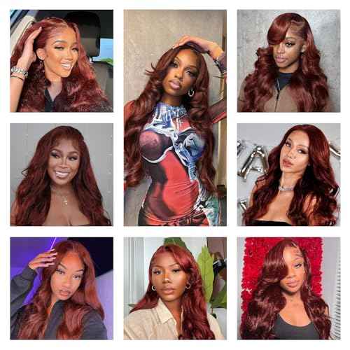 26 Inch Reddish Brown Wig Human Hair 13x6 Body Wave Lace Front Wigs HumanHair 200% Density HD Transparent 33# Lace Frontal Wigs Pre Plucked With Baby Hair Brownish Red Human Hair Wig For Women