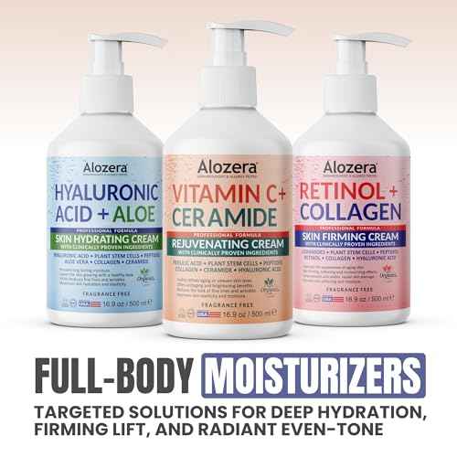 Alozera Vitamin C Body Lotion with Ceramides & Stem Cells, Anti-Aging Moisturizing Body Cream for Noticeably Brightening & Visibly Even Skin Tone, Lightweight, Fragrance Free, 16.9 oz, 2 Pack
