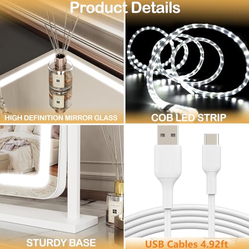 Lighted Makeup Mirror, Hollywood Vanity Mirror with Lights, Three Color Lighting Modes, and 5X Magnification Mirror, Smart Touch Control, 360¡ÆRotation (17.2in. White)