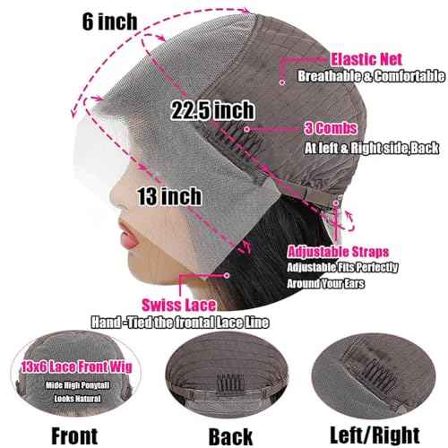 Lace Front Wigs Human Hair Pre Plucked HD Transparent Lace Frontal Wig Bralizian Virgin Human Hair Tiny Knots Natural Hairline with BabyHair (1B Black, 26 Inch)