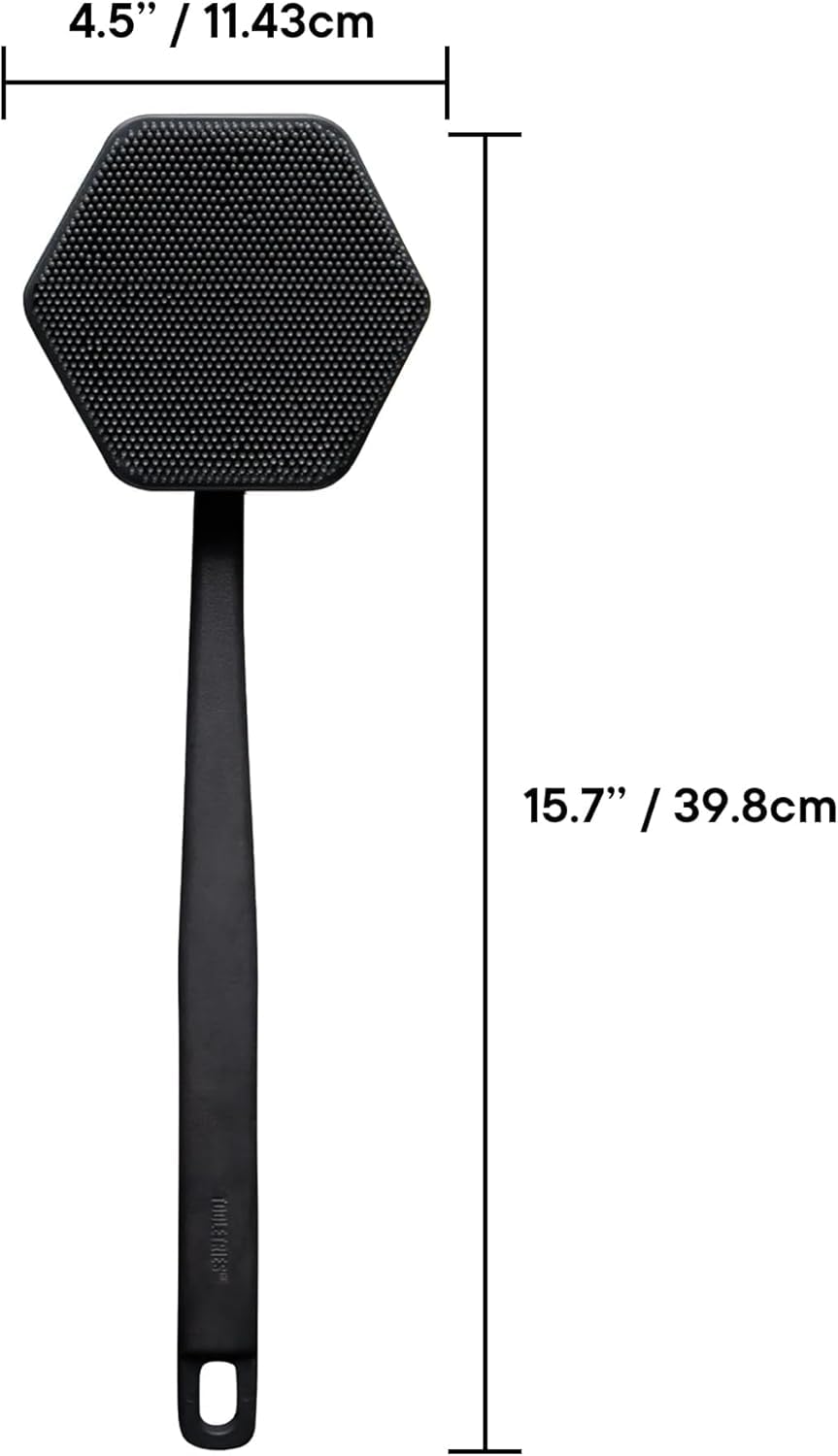 TOOLETRIES Silicone Back Scrubber for Shower Exfoliating Back Brush for Men with Long Handle, Non Slip Grip Body Washer to Clean Hard to Reach Areas, Durable Bath Accessory - Sand