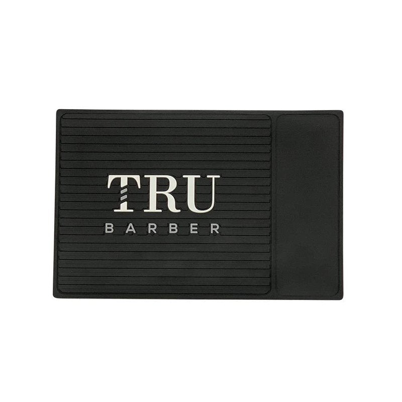 Barber Organizer Mat - 14”x9” Flexible PVC Station Pad | Anti-Slip Black/White Mat for Salon & Barbershop Tools