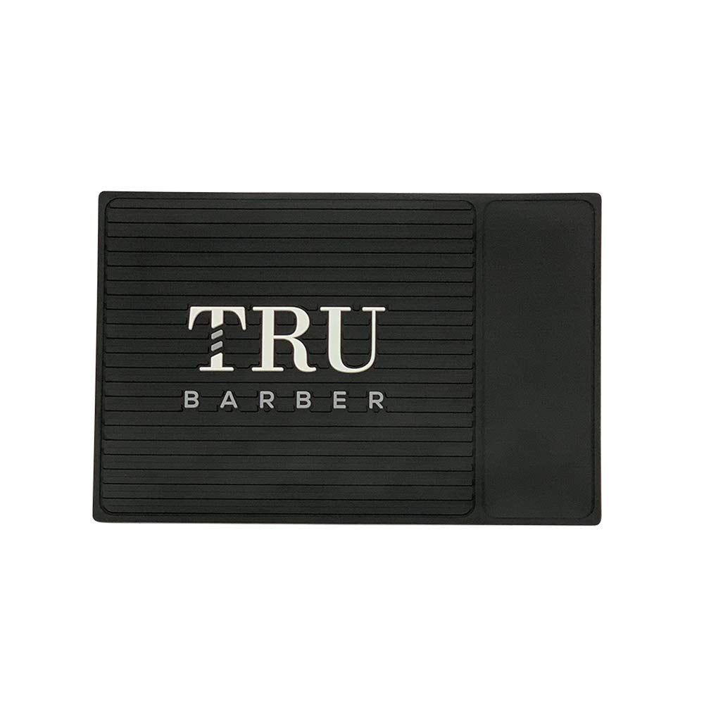 TRU BARBER ORGANIZER MAT 14”X 9” (BLACK/WHITE) Flexible PVC Station Mat, Salon and Barbershop work Station pads, Beauty salon tools hairstylist, Counter mat for clippers, Anti slip