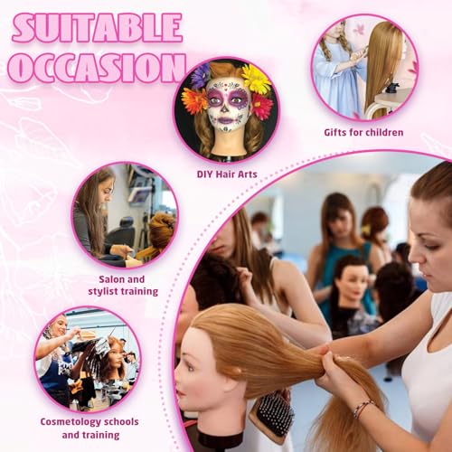 18'' Firstwon Mannequin Head Human Hair with 100% Real Hair Cosmetology Manikin Doll Head for Hair Styling Mannequin Head for Braiding with Table Clamp Stand and Tools(18Inch-Tripod)