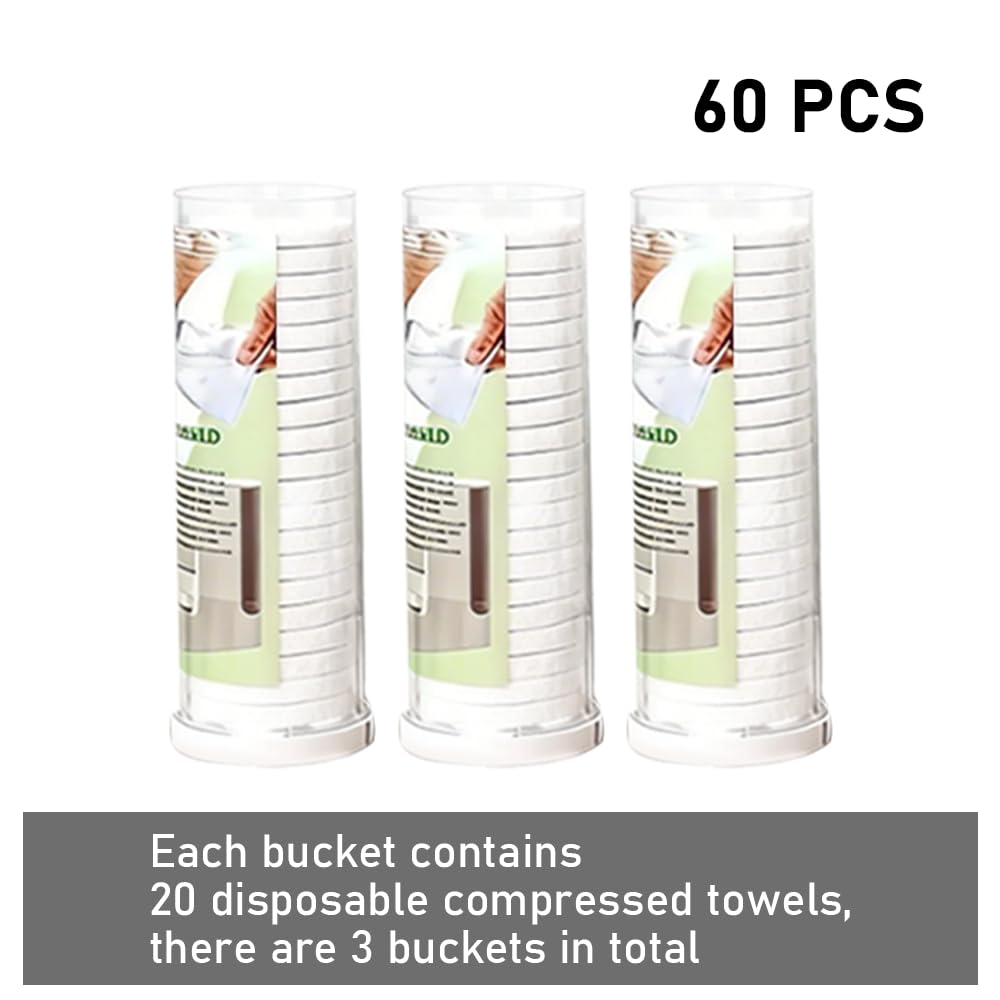 Towel Refills for Hot Face Towel Heater Machine, 60 Pcs Disposable Compressed Face Towels for Smart Towel Warmer, 3 Buckets, 20 Pcs Per Bucket