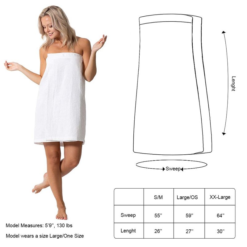 Turkish Linen Women’s Waffle Spa Body Wrap with Adjustable Closure (Small/Medium, White)