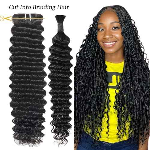 Great Grace 12A Deep Wave Human Hair Bundles 14 16 18 Inch Curly Bundles Human Hair 100% Unprocessed 3 Bundle Brazilian Virgin Human Hair Extensions Quick Weave Natural Black Color