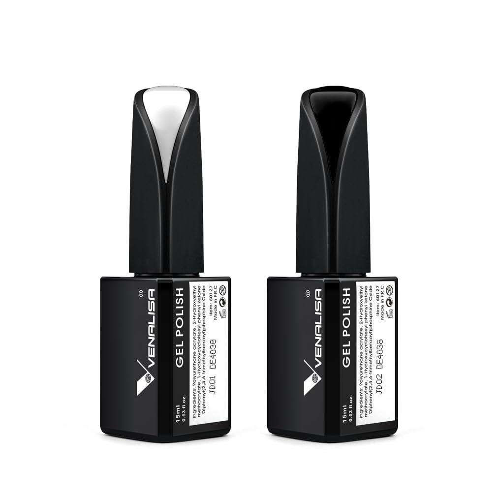 VENALISA 2Pcs 15ml Black White Gel Nail Polish Kit, Nail Gel Polish Set Soak Off UV LED Nail Art Starter Manicure Salon DIY at Home