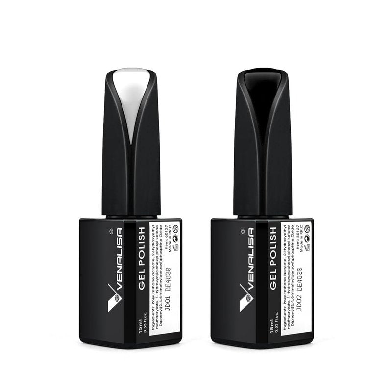 VENALISA 2Pcs 15ml Black White Gel Nail Polish Kit, Nail Gel Polish Set Soak Off UV LED Nail Art Starter Manicure Salon DIY at Home