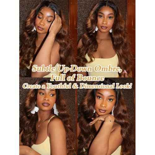 Two-Tone Ombre Honey Brown #T1B/30 Bundles Human Hair Body Wave 10 12 14 Inch, Black to Light Auburn Brown Human Hair Bundles Loose Wave Sew In Weave, 12A 100% Raw Brazilian Virgin Hair Tracks, #T30