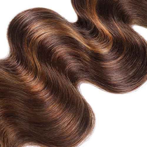 T1BP4/30 Brown Bundles Ombre Highlight Brown Body Wave Bundles Human Hair 20 22 24 Inch 3 Bundles Unprocessed Brazilian Virgin Human Hair Dark Brown To Light Brown For Black Women Hair Extension