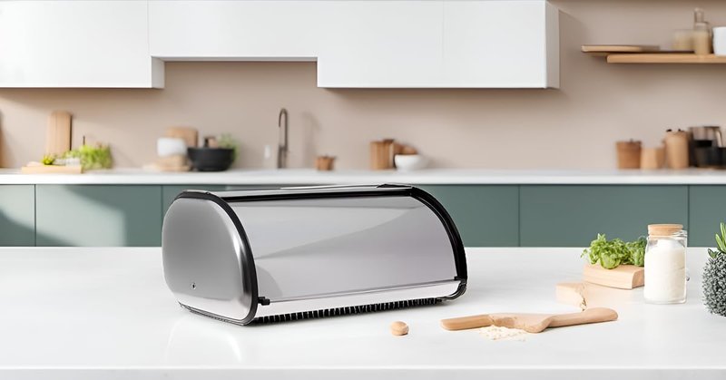 HOME IT Stainless Steel Bread Box for Kitchen Countertop, Large Bread Storage Bin with Roll Top Lid, Keeper for Loaf, Bagels & Pastries, Metal, 16.5 x 10 x 8 Inch