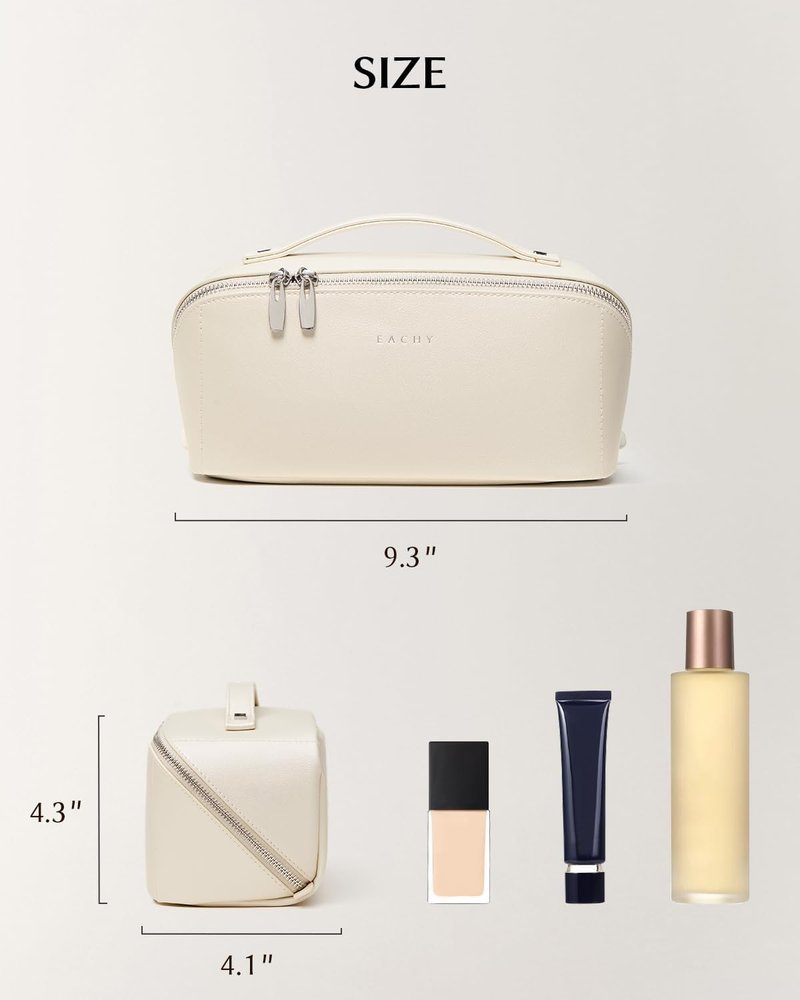 EACHY Travel Makeup Bag - Large Capacity Waterproof PU Leather Cosmetic Organizer | Portable Toiletry Bag for Skincare & Brushes