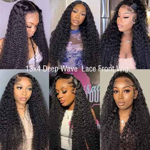 Deep Wave Lace Front Wigs Human Hair 180% Density 13x4 HD Lace Front Wigs Pre Plucked with Baby Hair Glueless Wigs for Black Women Human Hair (natural color 18 inch)