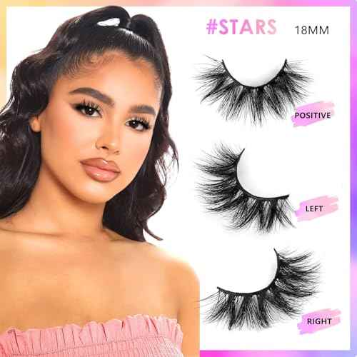 18mm Mink Eyelashes, 3D Real Mink Lashes, 3 Pairs Doll Look Eye Lashes, Fluffy Dramatic False Eyelashes, 6D Wispy Long Criss-cross Luxury Volume Strip Lash, Cruelty-Free (Star)