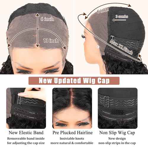 Burmese Curly Human Hair Wig with Bouncy End, 13x4 Lace Front Bouncy Curly Wigs Human Hair, Water Wave Blend Curly 100% Brazilian Human Hair, Pre Plucked Transparent Lace Natural Color 18 Inch