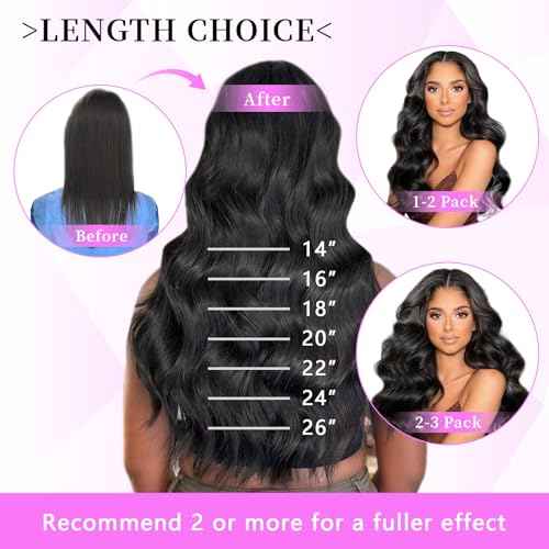 16 inch Seamless Body Wave Clip in Extensions Real Human Hair Extensions Clip Ins 110g 7pcs Thick Invisible Clip in Hair Extensions #1B Natural Black