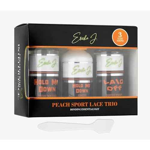 Ericka J. Peach Lace Application System Trio Kit ? Skin Guard, Hold Me Down Adhesive & Laid Off Adhesive Remover ? Complete Wig Installation Solution, Waterproof & Sweat Resistant