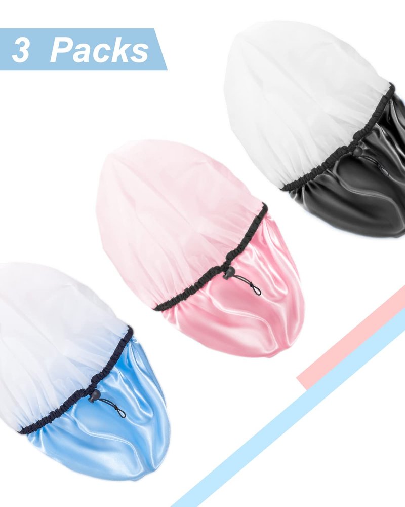 Auban Shower Cap for Women, Adjustable Reusable, Extra Large, Double-Layer Waterproof Bathing cap, Waterproof Exterior, EVA Lining, Hair Cap for All Hair lengths, 3 Colors