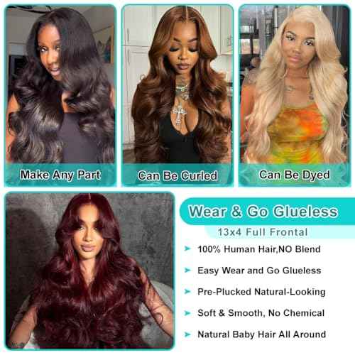 13x4 Body Wave Lace Front Wigs Human Hair Pre Plucked HD Transparent Lace Frontal Wig with Baby Hair 180% Density 9A Glueless Brazilian Virgin Human Hair Lace Front Wigs for Women Natural Black 22Inch