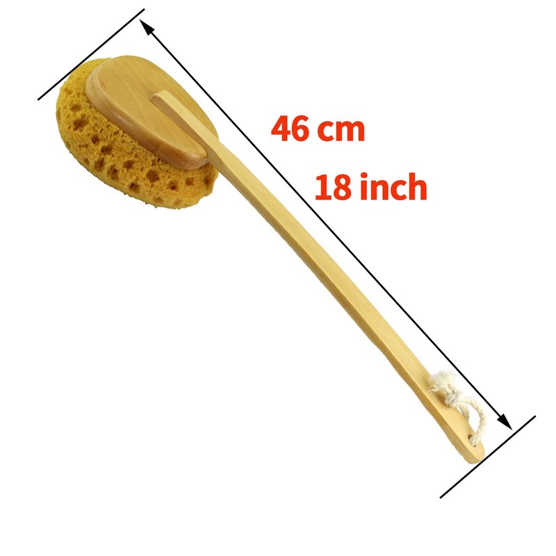 18" 2pcs Extra Long Handle Beechwood Bath Brush with Sponge - Exfoliating & Massaging Back Scrubber for Shower