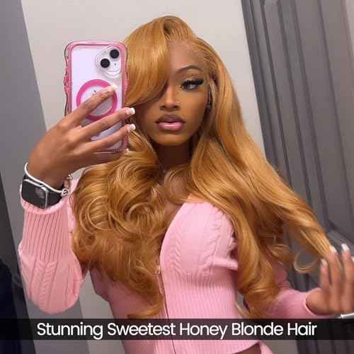 ALHER Color #27 Honey Blonde Single Bundle Body Wave 24 Inch, Blonde Bundles Human Hair Sew In Weave Wavy Bundles for Black Women, 12A 100% Unprocessed Brazilian Virgin Remy Hair Soft Thick