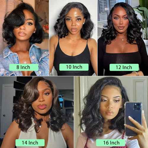 14 Inch Bob Wig Human Hair 13x6 Body Wave Lace Front Wigs Human Hair 200 Density HD Lace Frontal Wigs Short Body Wav Wigs for Women Pre Plucked Natural Black