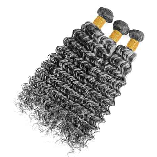 Ombre Bundle P1BGray Deep Wave Human Hair Bundle 8A Grade Two Tone Salt And Pepper Hair Weave 3 Bundles 30 32 34 Inch Highlight Gray Deep Wave Bundles 300G