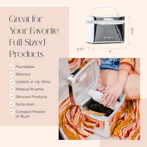 Stay Golden Metallic Silver Insulated Waterproof Makeup Bag for Women Heat-Resistant Travel Cosmetic & Toiletry Bag | Luxurious Vegan Leather Portable Makeup Organizer - Large
