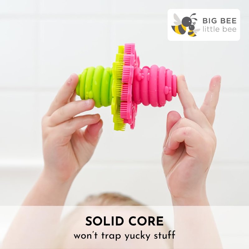 Big Bee, Little Bee - Kids Original ScrubBEE, 100% Silicone Childrens Bath Scrubber, Promotes Effective Independent Hand & Body Washing, As Seen on Shark Tank (Lime)
